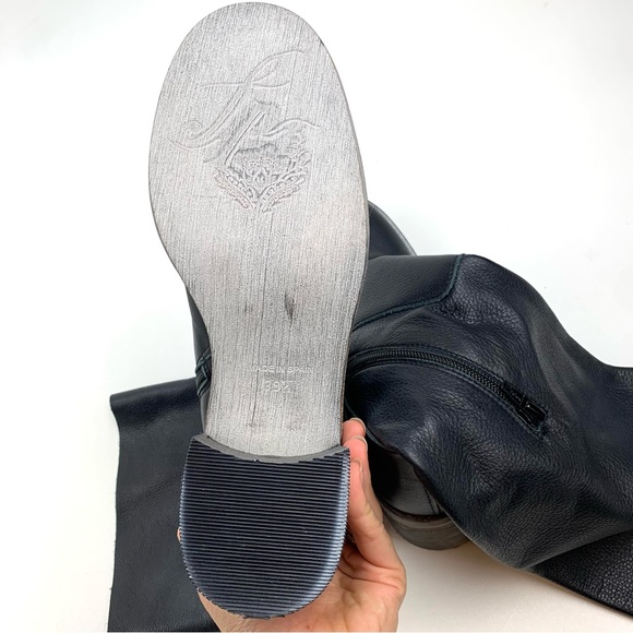 Free People Essential Tall Boots Slouch Black Leather Block Heel Size 39.5 - Picture 7 of 9